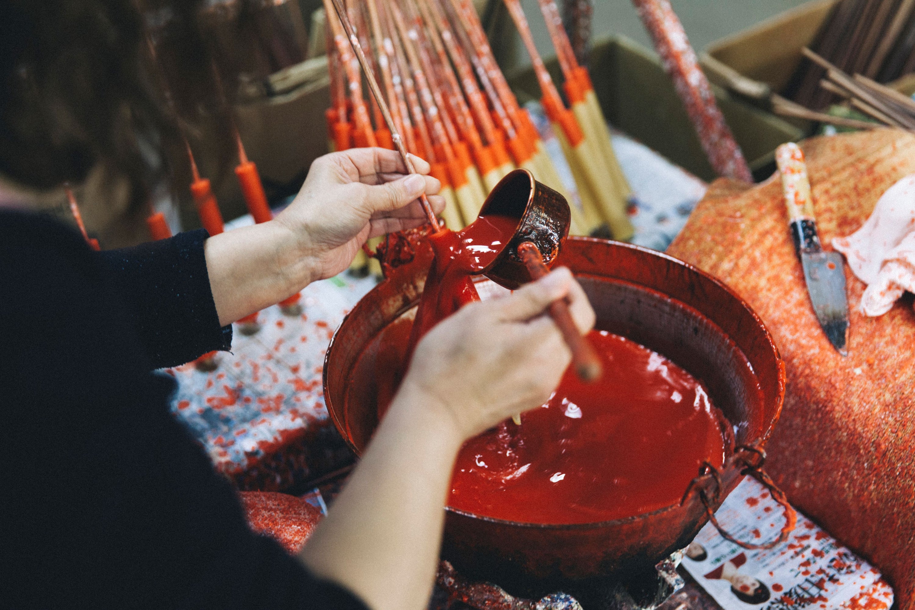 Daiyo Japanese candles being dyed red
