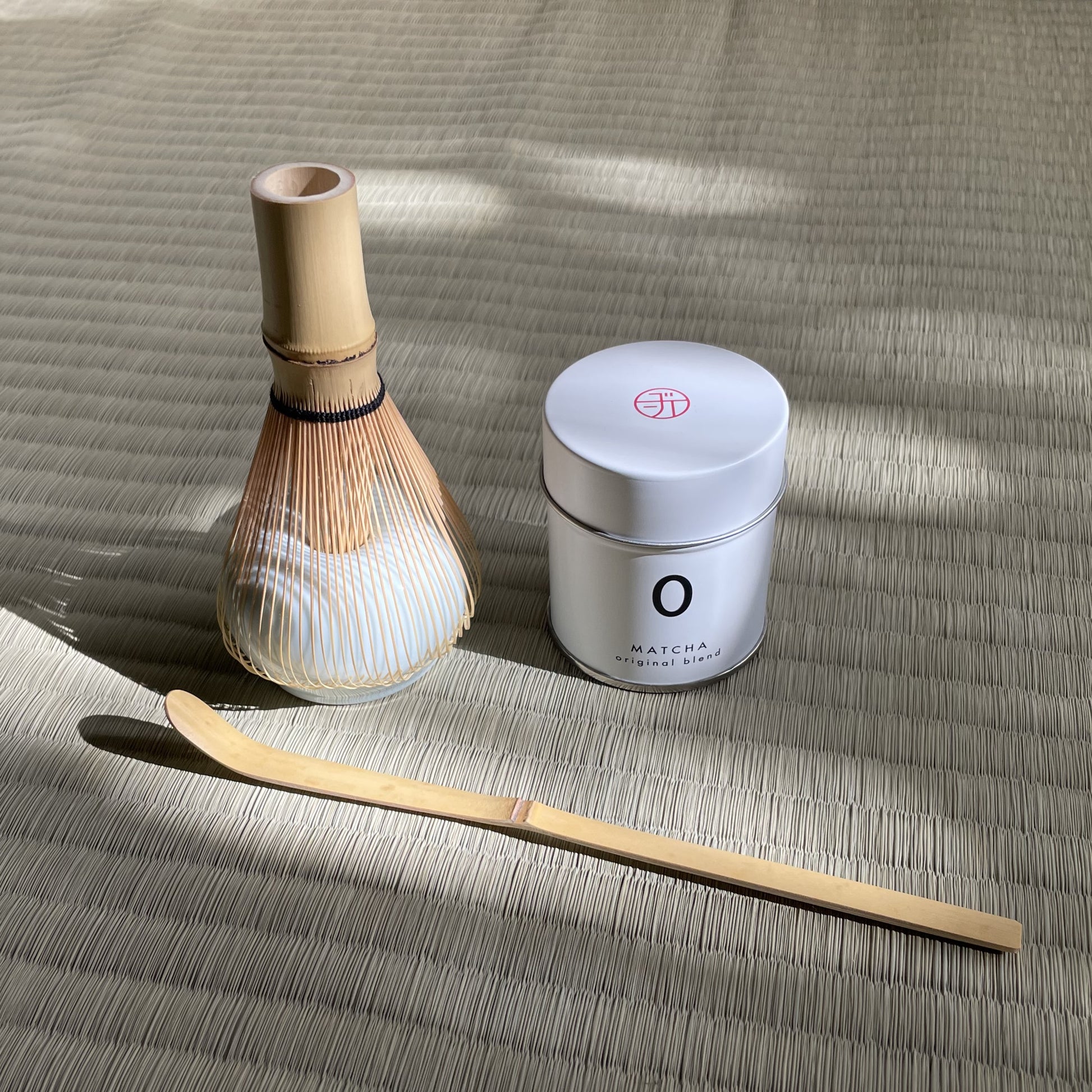 Japanese matcha kit with white bamboo chasen