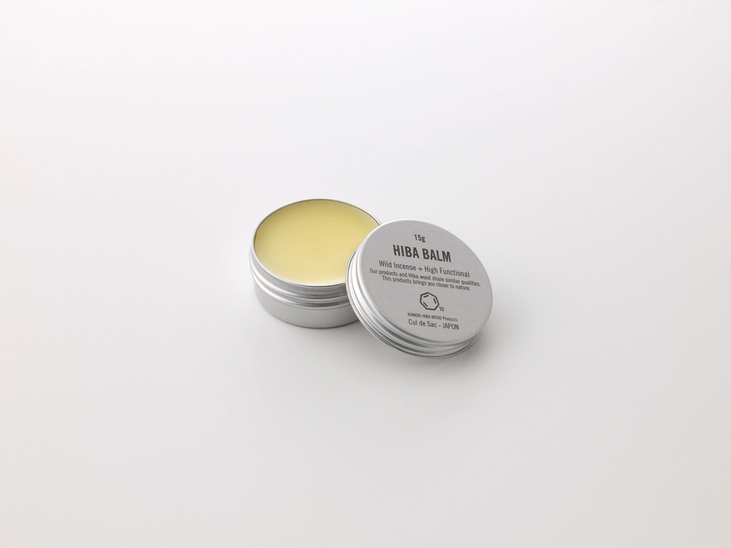 Cul de Sac hiba wood balm on a white background