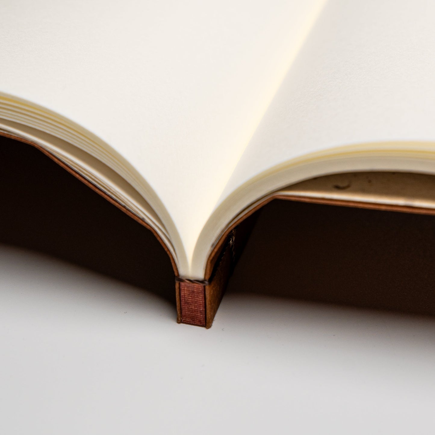 A close up of a persimmon Awagami Factory washi paper Watoji Notebook on a white background
