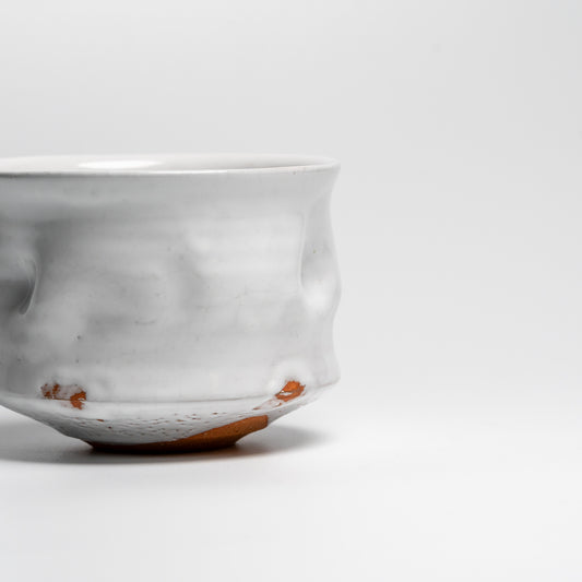 White Japanese matcha tea bowl on white