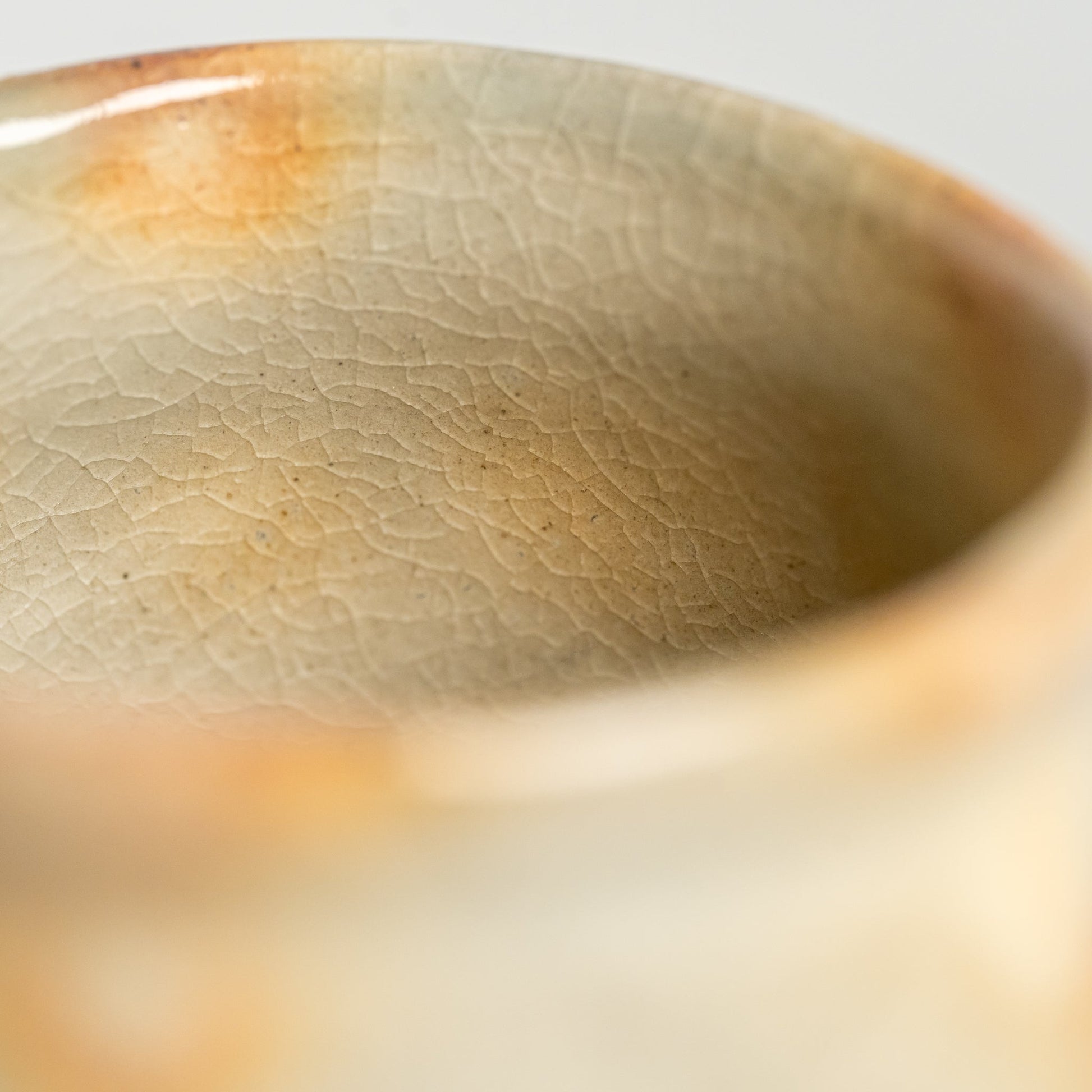 A close up of a kesho Hagi yaki teacup