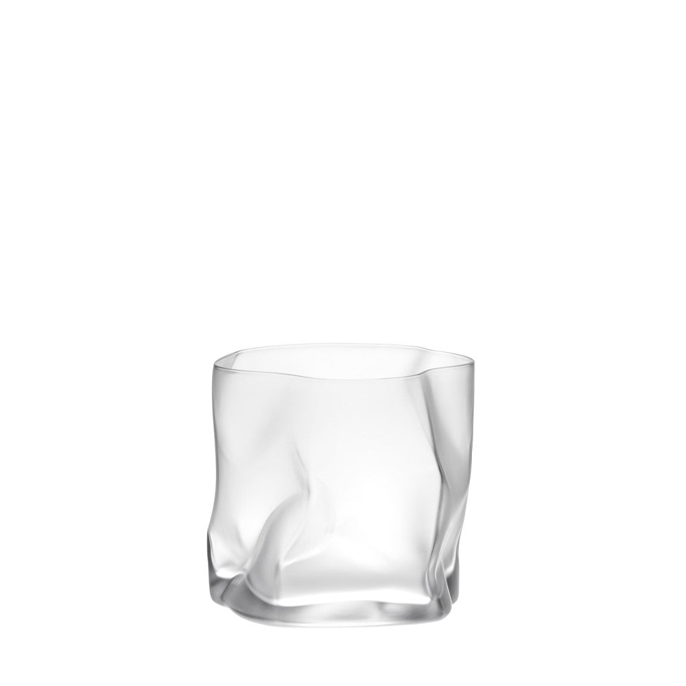 A frosted crumple whiskey glass on a white background