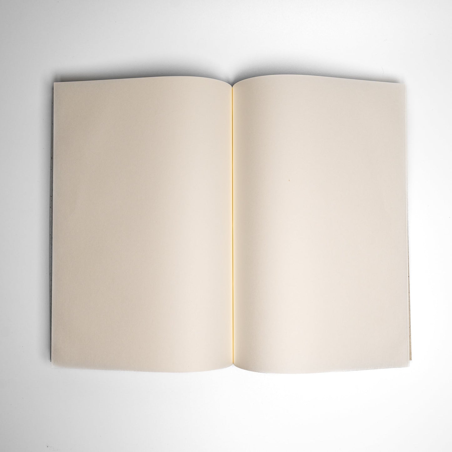 An open Awagami Factory washi paper Watoji Notebook on a white background